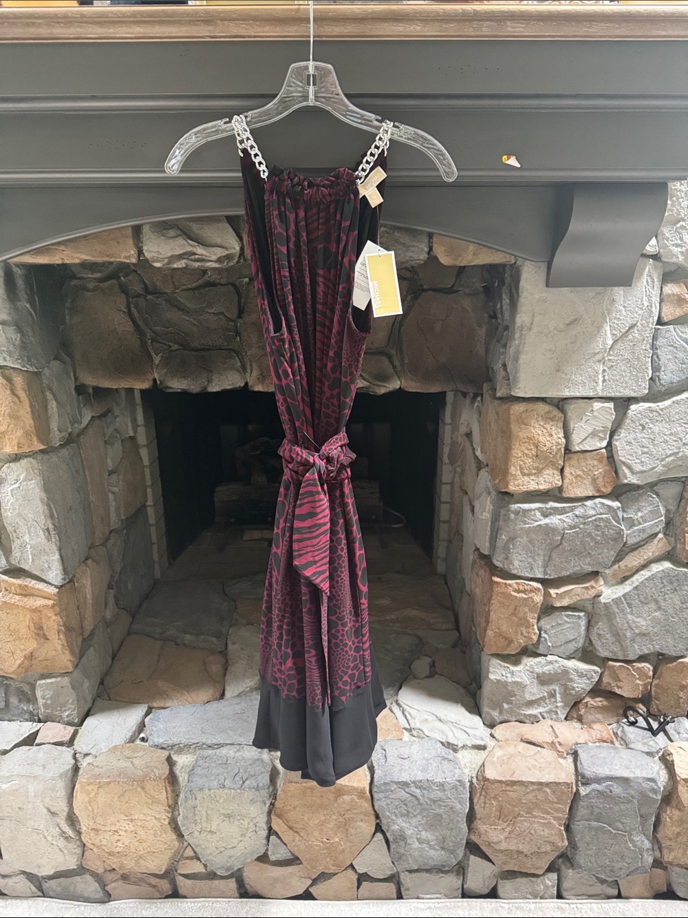 Michael Kors Collection Burgundy and Black Patterned Drapery Panel